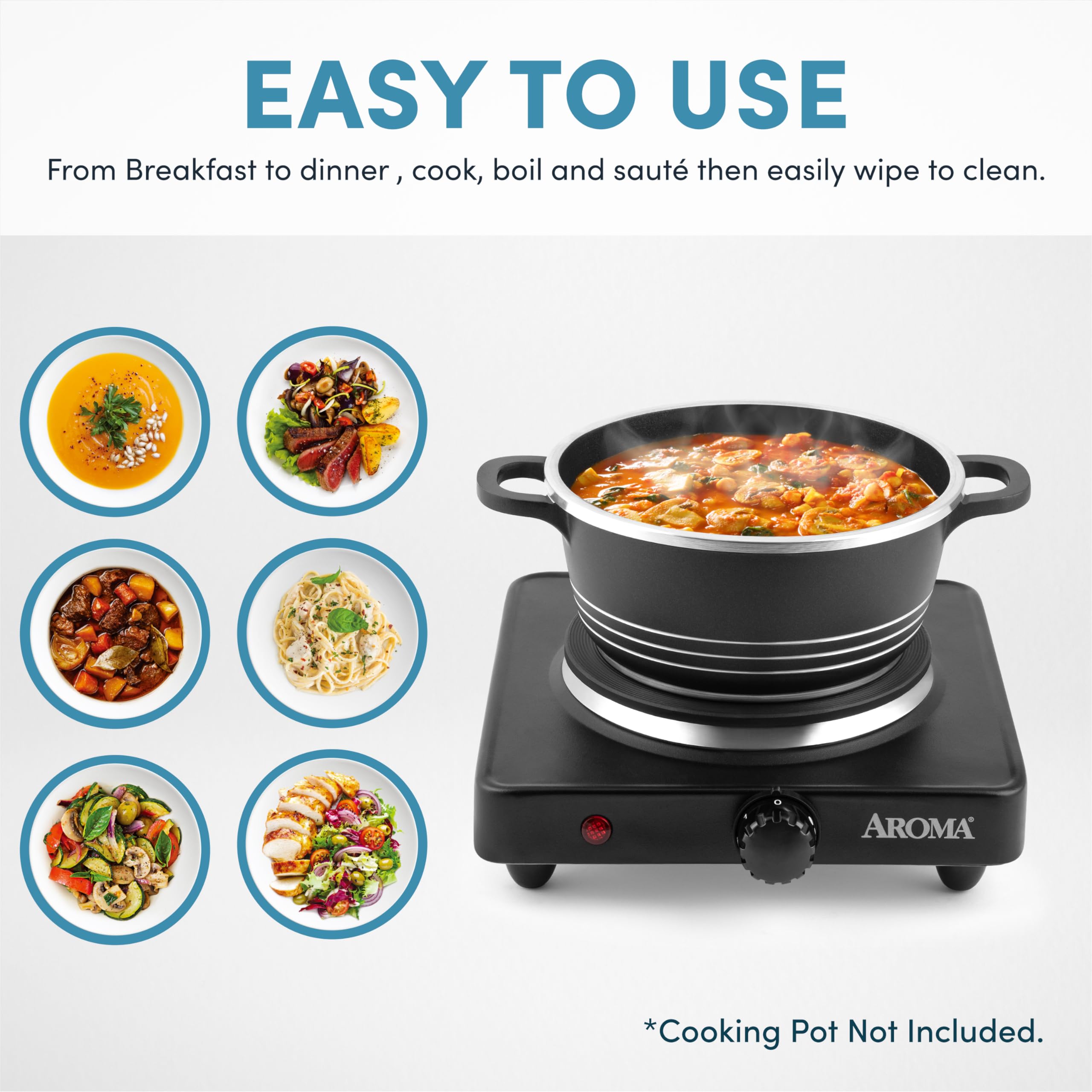 Aroma Housewares AHP-303 Single Burner Hot Plate, Metal, Black - Image 2