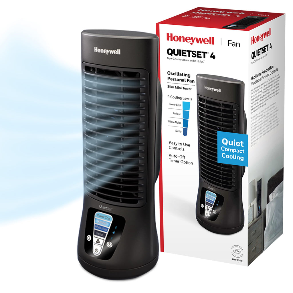 Honeywell QuietSet Personal Table Fan, Oscillating Personal Desk Fan with Quiet Operation, 4 Levels of Power and Sound, Black, HTF210B - Image 1