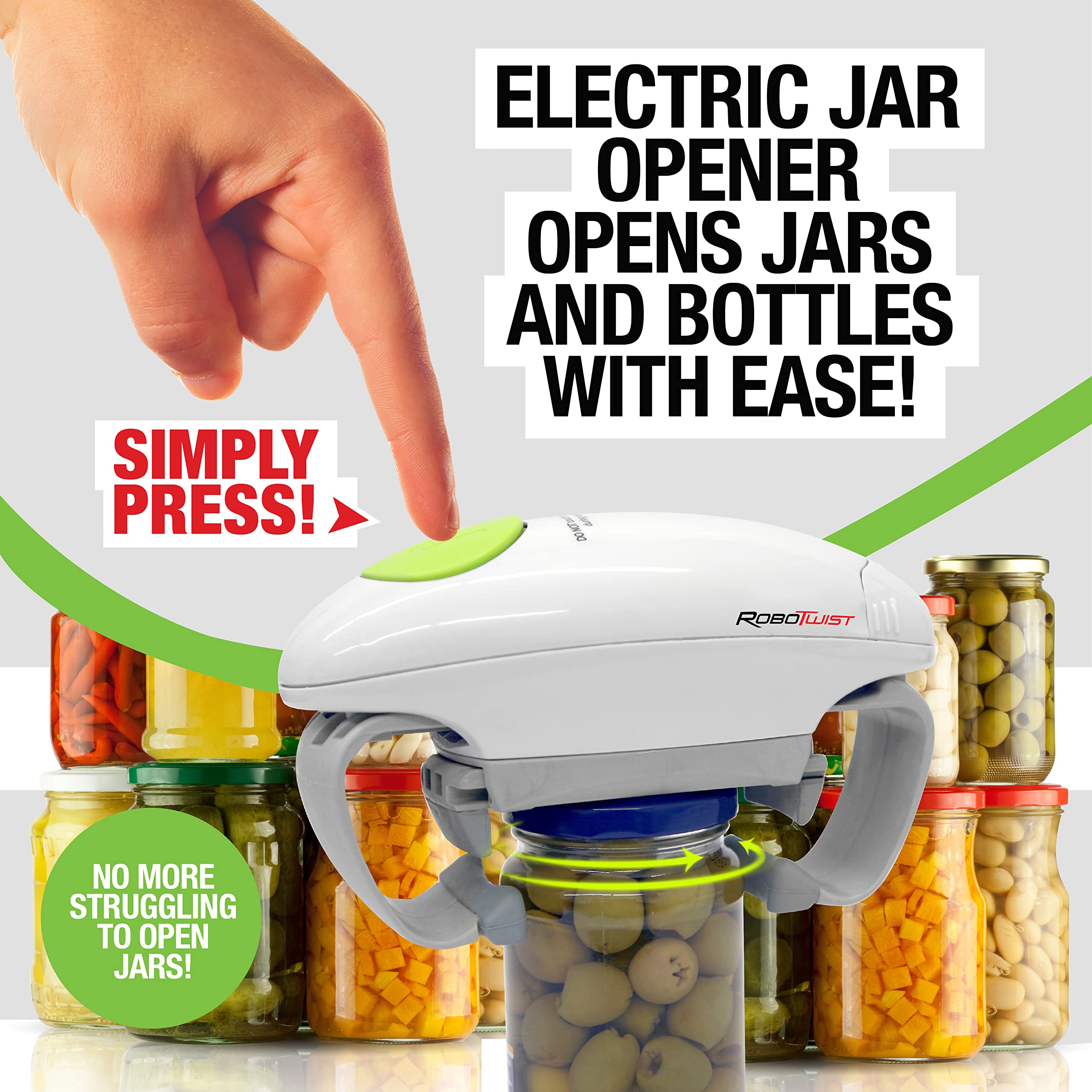 Robotwist Automatic Jar Opener, Deluxe Model with Improved Torque, Robo Twist Kitchen Gadgets for Home, Electric Handsfree Easy Jar Opener – Works on All Jar Sizes, As Seen on TV - Image 2