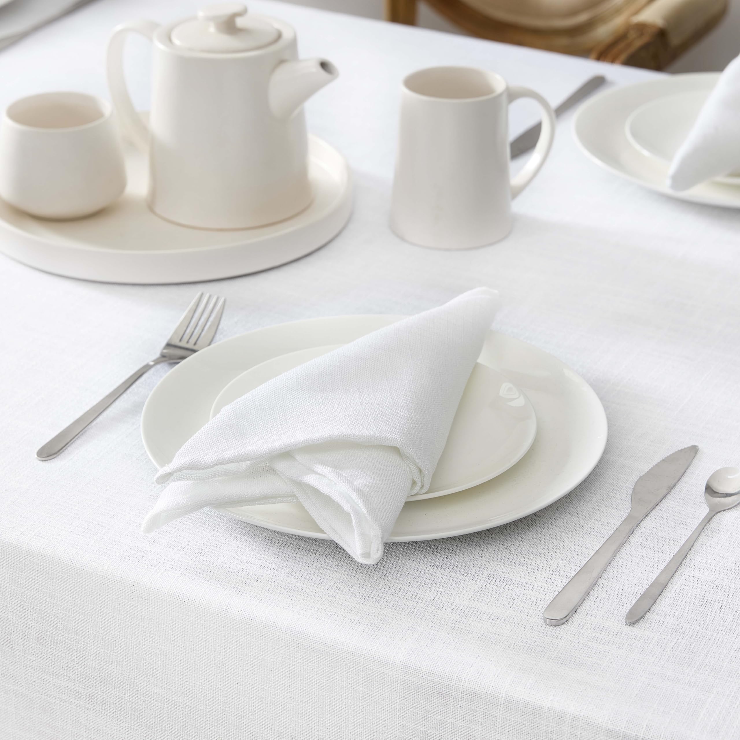 Laura Ashley Harper Luxuriously Smooth Fabric Tablecloth for Formal or Casual Dining, Holiday, Banquet, Wedding or Party, 60" x 120", White - Image 3
