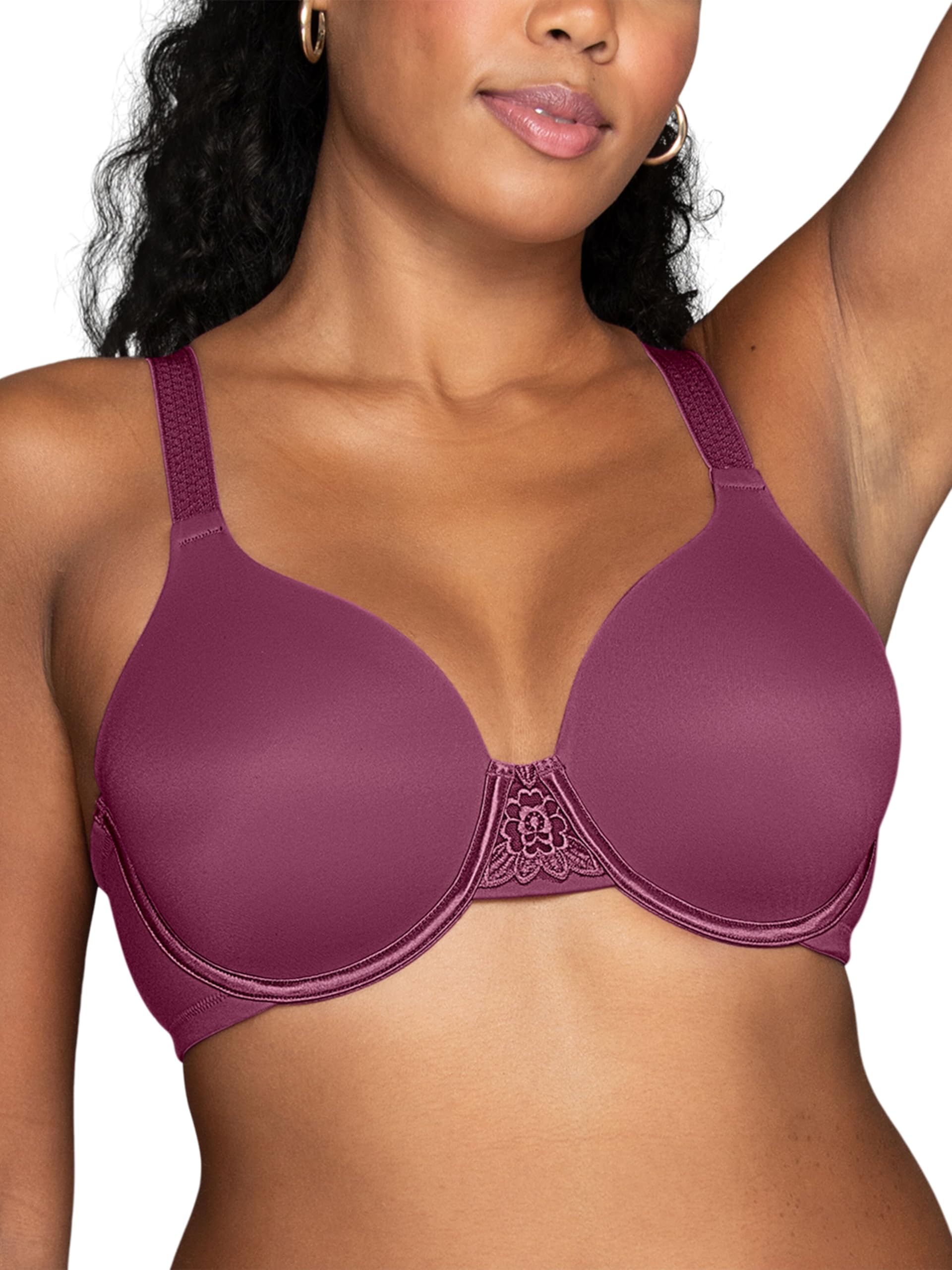 Vanity Fair Women's Full Figure Beauty Back Smoothing Bra, 4-Way Stretch Fabric, Lightly Lined Cups up to H, Underwire - Raspberry Haze, 46D - Image 1