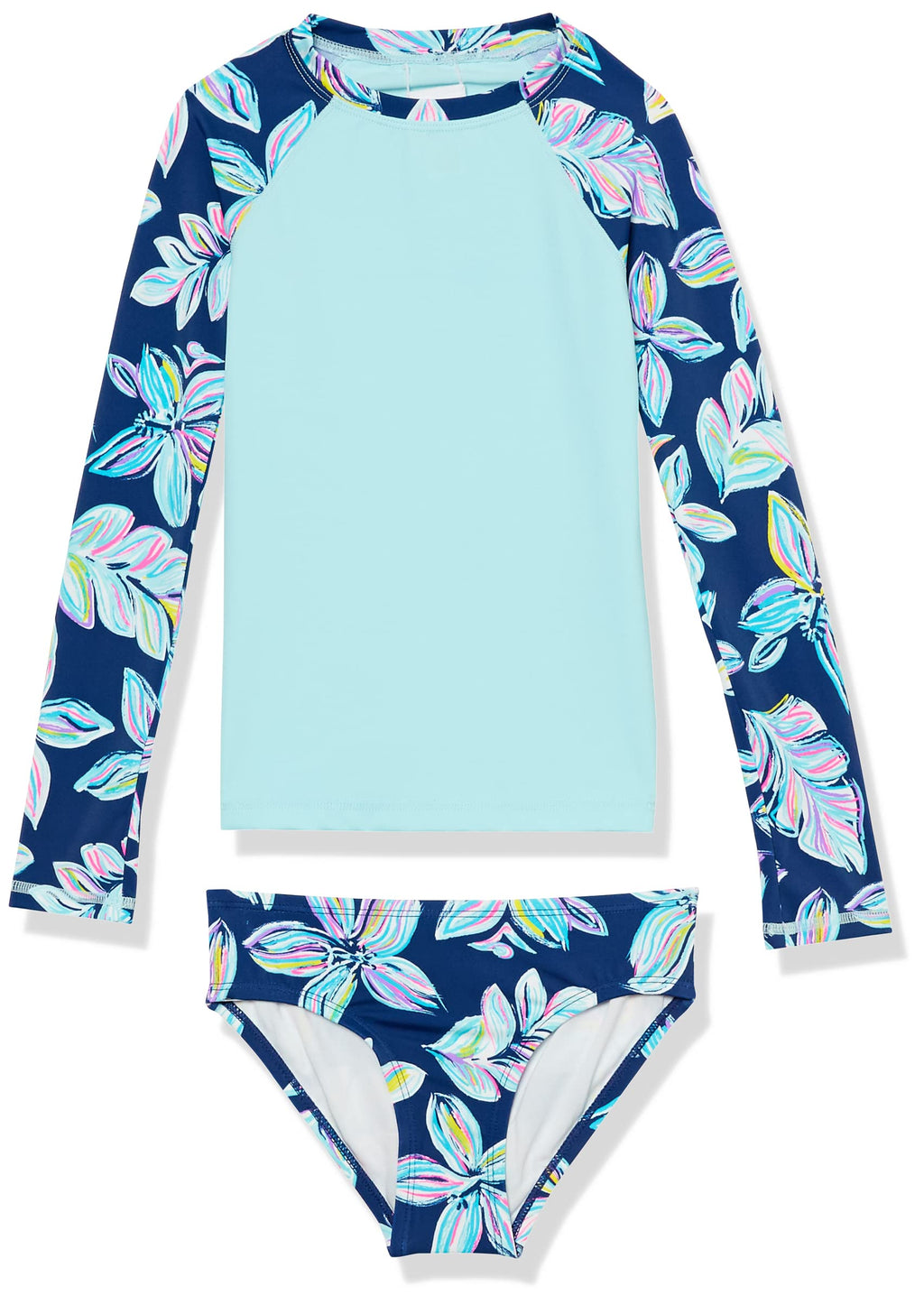 Kanu Surf Girls' Long Sleeve Rashguard UPF 50+ Two Piece Swim Set, Charlotte Navy, 12 - Image 1