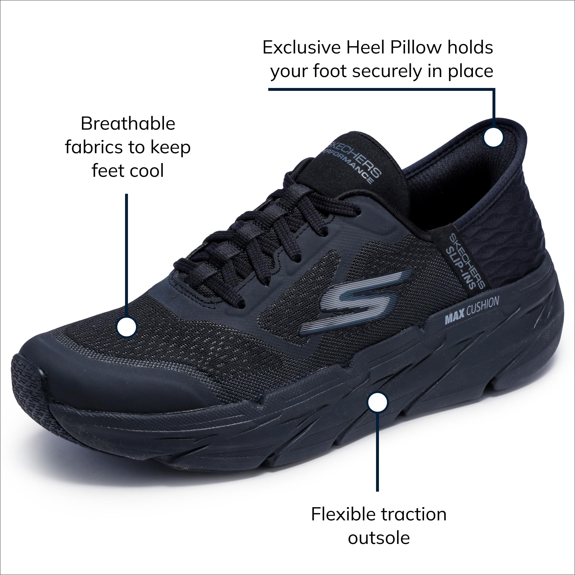 Men's Skechers Max Cushioning Slip-Ins 9 X-Wide Black Running Shoes