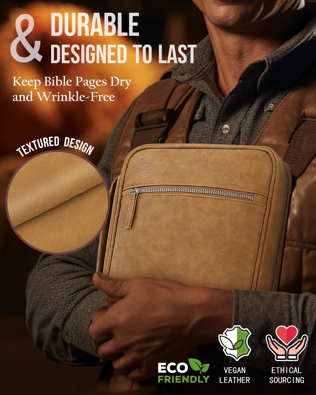Bible Cover - Bible Case with Durable Handle, Men's Carrying Book Case Church Bag Bible, Fits Bibles up to 9.75" x 7.5", Protective with Zippered Pocket, Ideal for Father's Gift, Christian Gift - Image 4