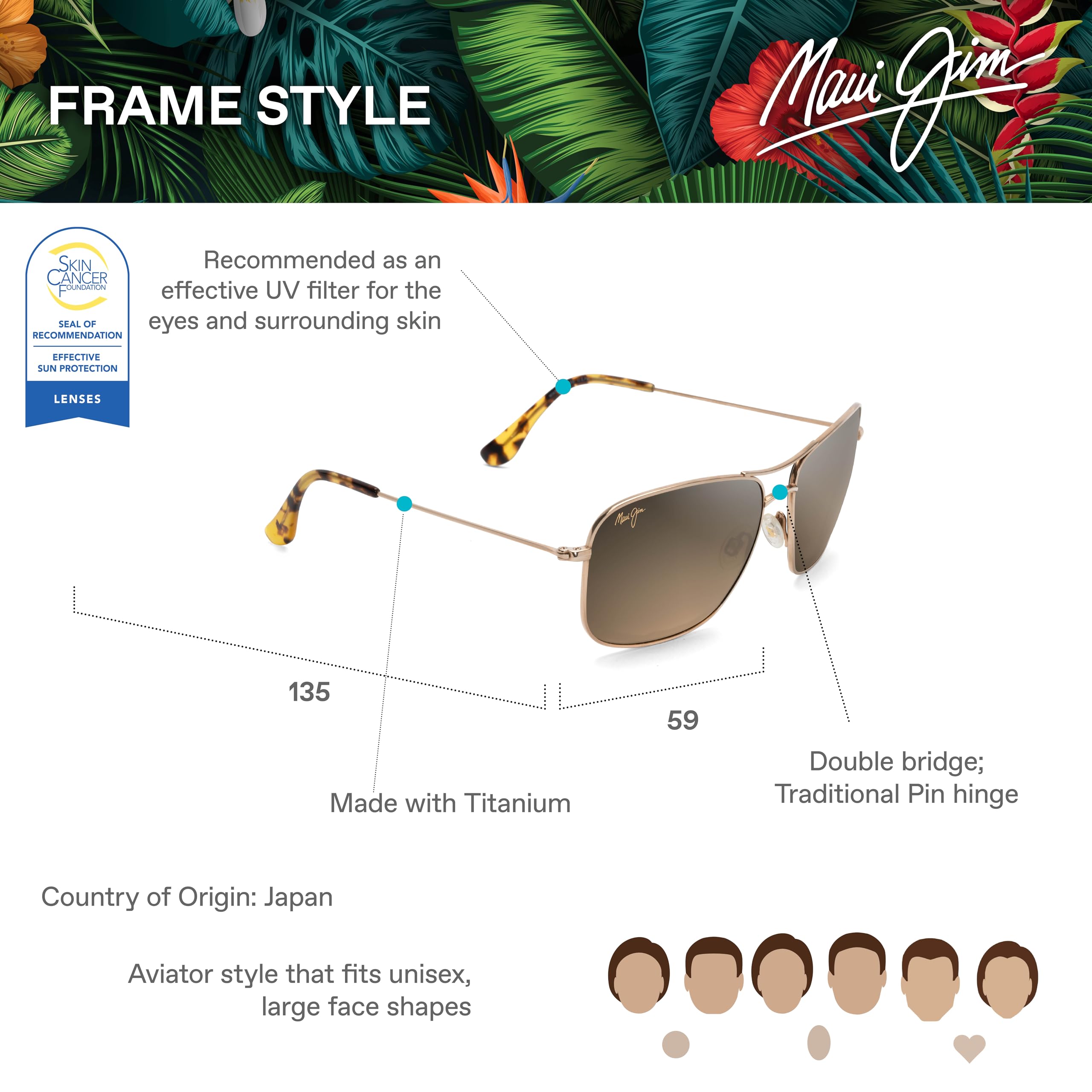 Maui Jim Men's and Women's Wiki Wiki Polarized Aviator Sunglasses, Gold/HCL® Bronze, Medium - Image 8