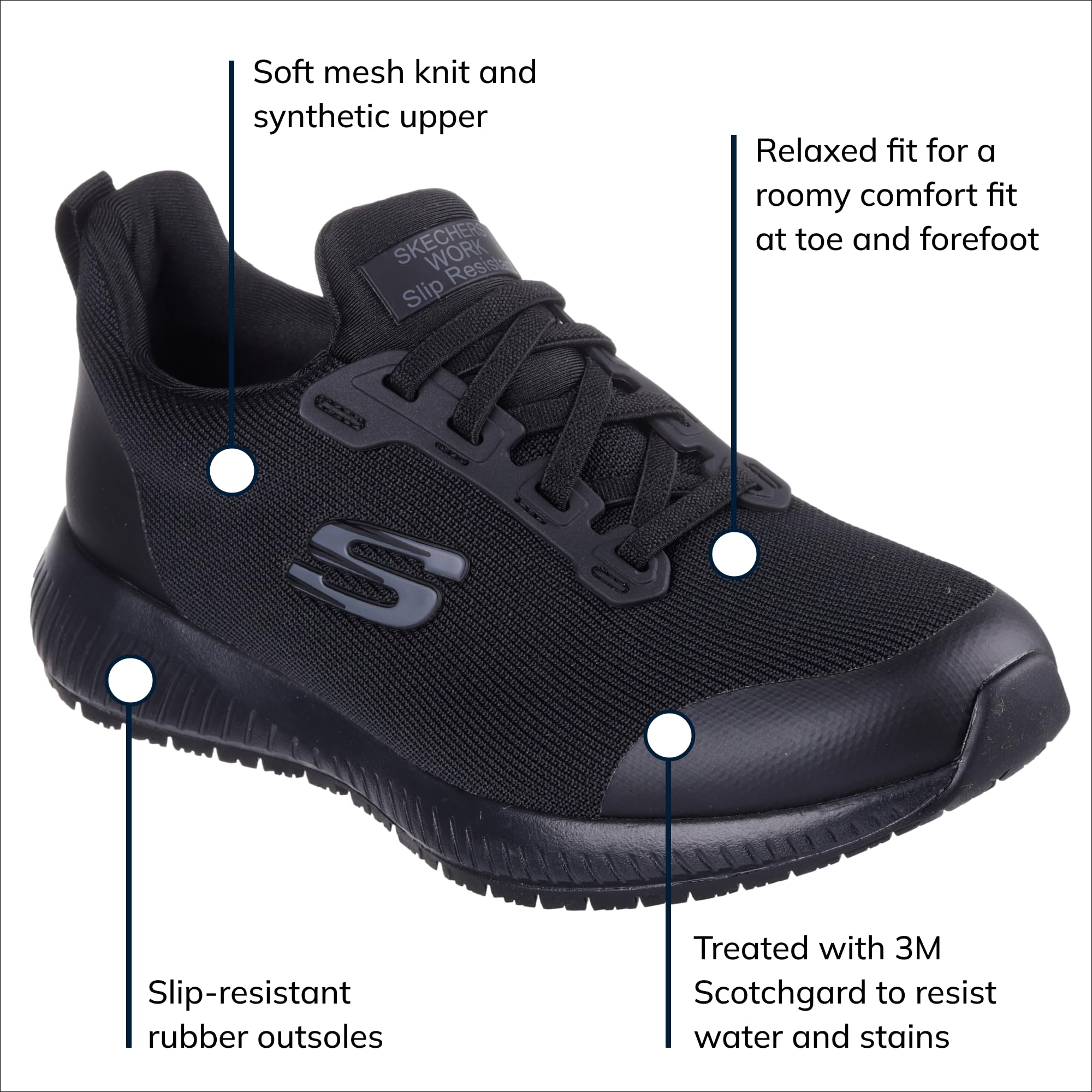 Skechers Women's Squad Sr Food Service Shoe, Black, 9 Wide - Image 5
