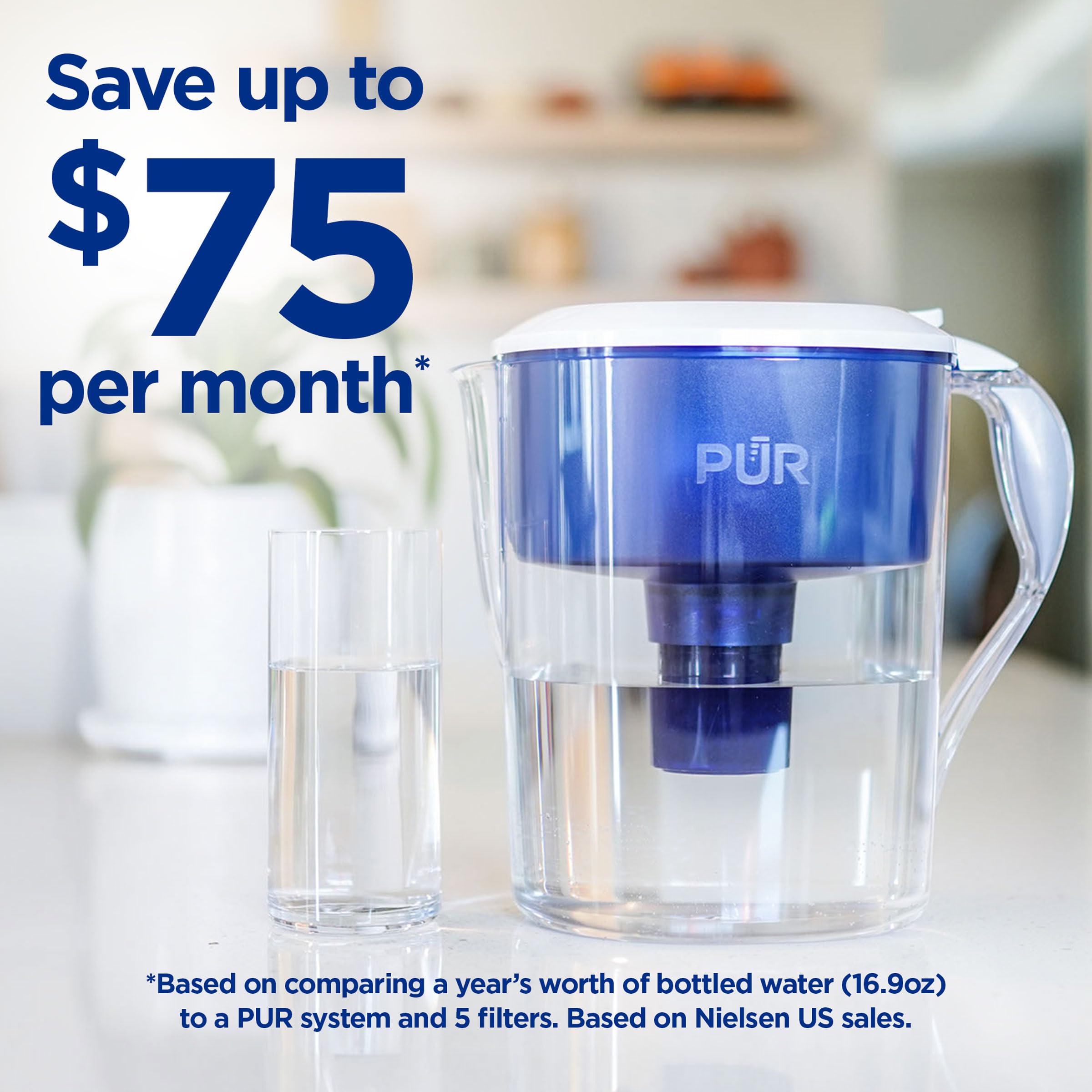 PUR 11-Cup Water Pitcher, 1 Genuine PUR Filter, Cleaner, Great-tasting Water, Dishwasher Safe, Powerful Filtration, Filter Change Light Indicator, LockFit Cap Design - White - Image 3