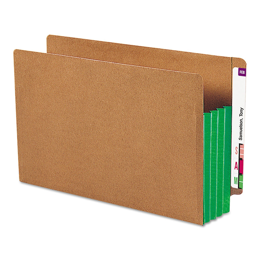 Smead End Tab Pocket, Reinforced Straight-Cut Tab, 3-1/2" Expansion, Extra Wide Legal Size, Redrope with Green Gusset, 10 per Box (74680) - Image 1