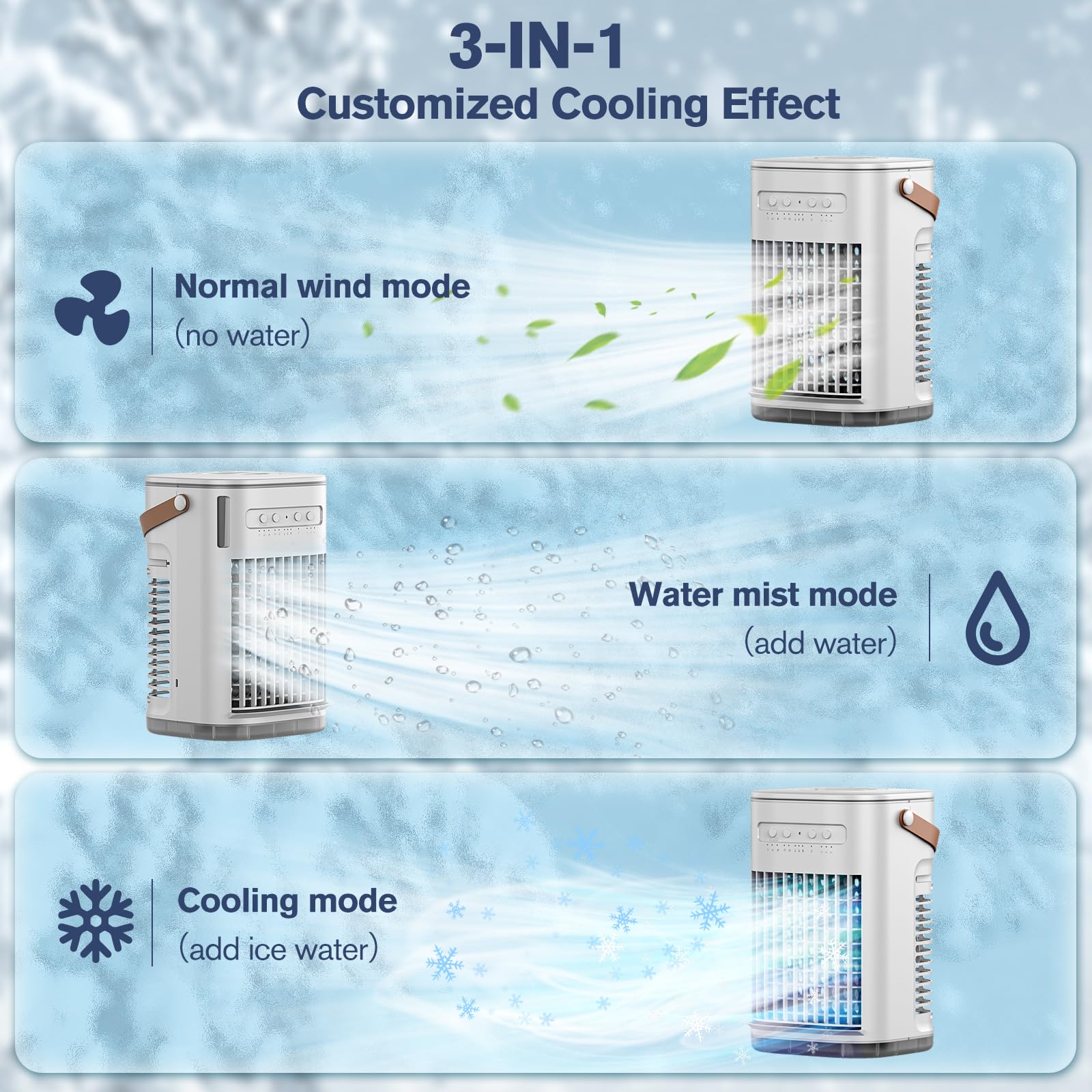 Mini Air Conditioner, Portable Air Conditioners w/Remote, Auto-off Timer, 5400mAh Built-in Battery,1.2L Water Tank & 2 Ice Boxes, Evaporative Air Cooler With 3Speeds, Desktop Fan For HomeOutdoors - Image 5