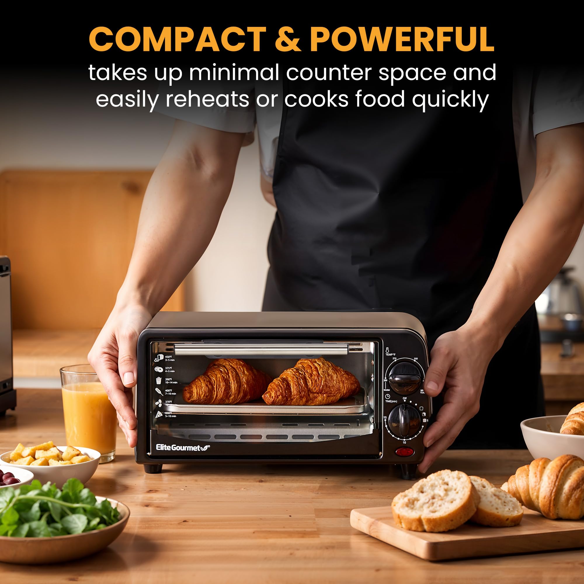 Elite Gourmet ETO236 Personal Compact 2 Slice Countertop Toaster Oven with 15 Minute Timer & Adjustable Temperature, Bake, Broil, & Toast, Black - Image 2