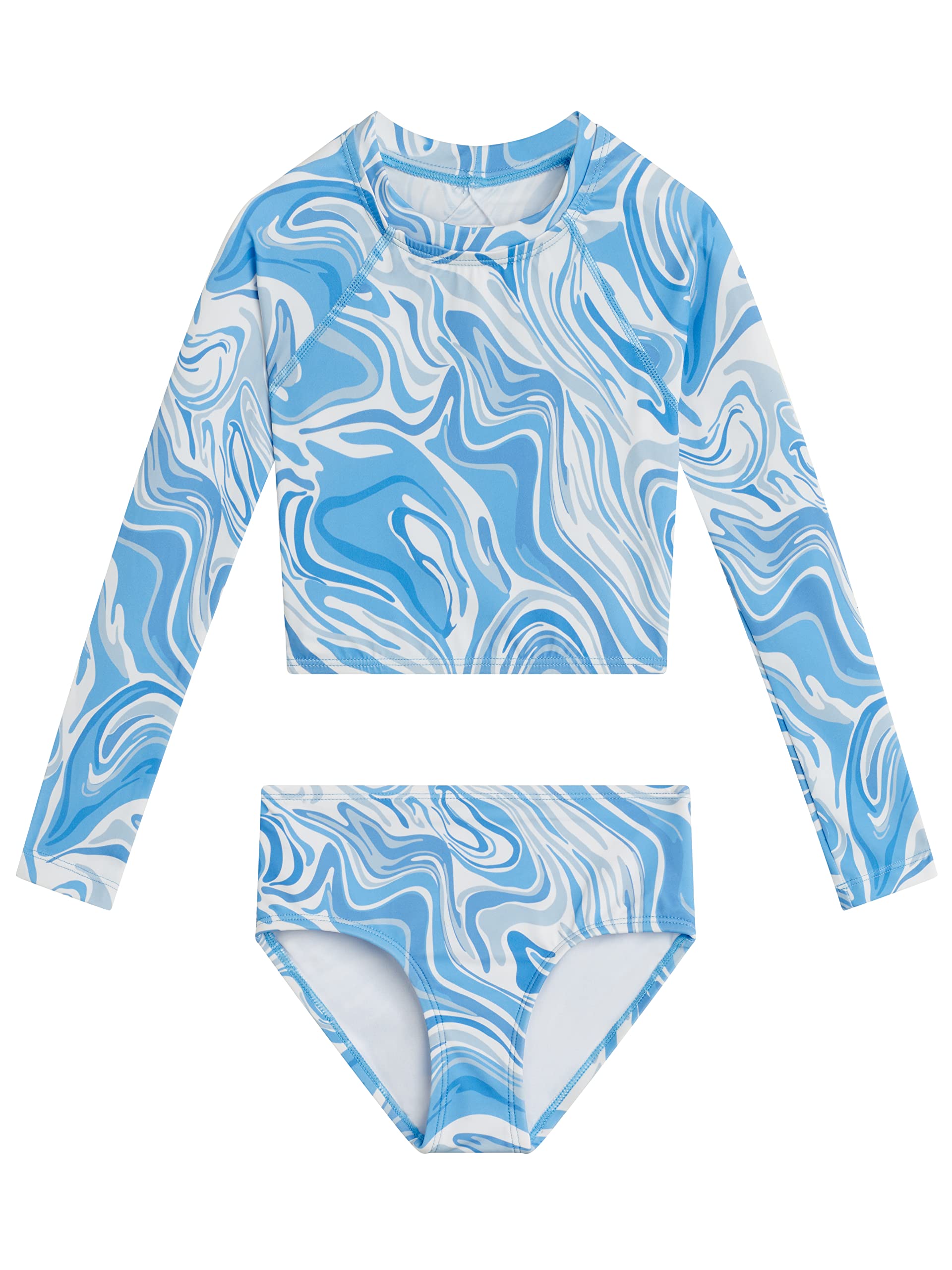 Kanu Surf Girls' Long Sleeve Rashguard UPF 50+ Two Piece Swim Set, Gigi Crop Blue, 10 - Image 1