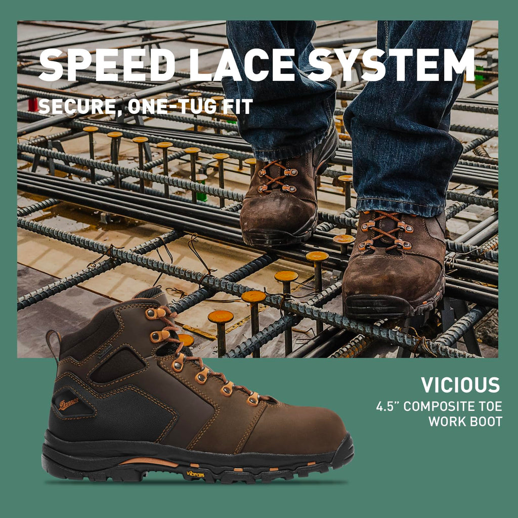Danner Vicious 4.5” Composite Toe Work Boots for Men - Full-Grain Leather with Breathable Gore-Tex Lining, Speed Lace System & Non Slip Heel Outsole, Brown/Orange - 10 D - Image 2