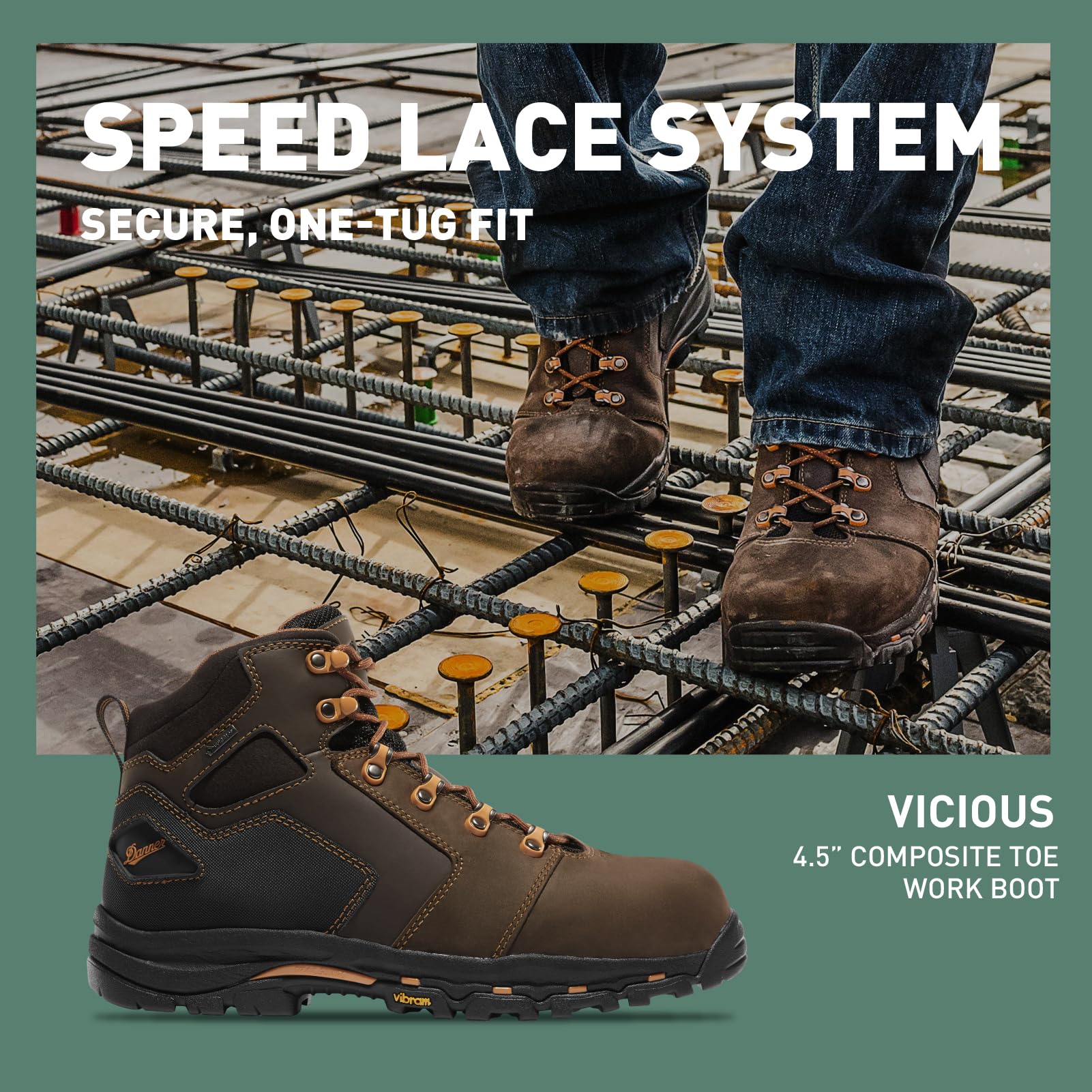 Danner Vicious 4.5” Composite Toe Work Boots for Men - Full-Grain Leather with Breathable Gore-Tex Lining, Speed Lace System & Non Slip Heel Outsole, Brown/Orange - 10 D - Image 2