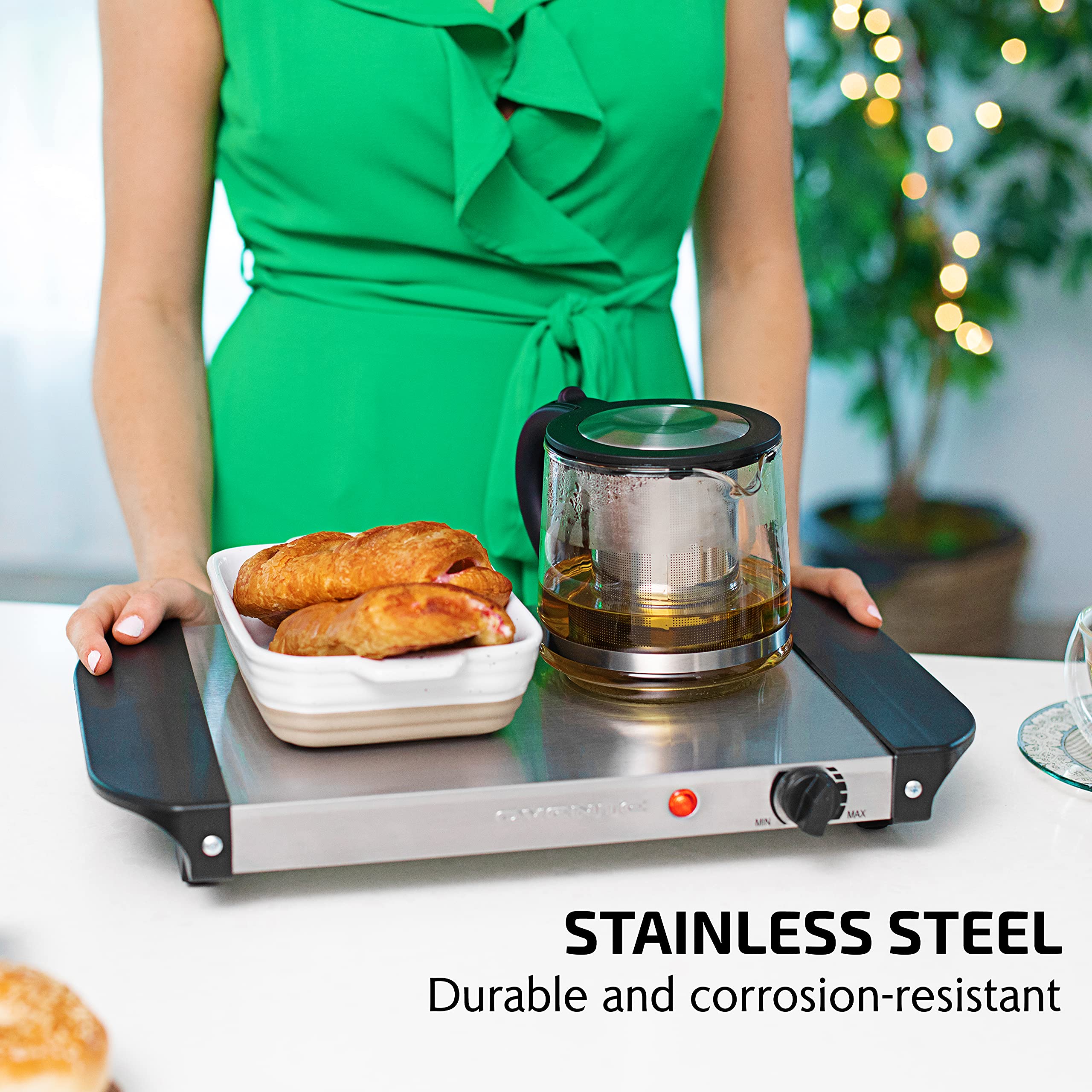 OVENTE Electric Buffet Server & Food Warmer with Two 1.5 Qt Stainless Steel Chafing Dishes, Adjustable Temperature Control – Warming Tray for Parties, Dinners & Events, Silver FW152S - Image 2