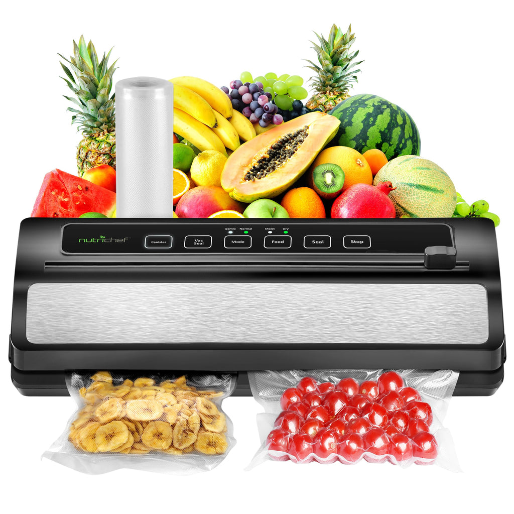 NutriChef Vacuum Sealer | Automatic Vacuum Air Sealing System For Food Preservation w/ Starter Kit | Compact Design | Lab Tested | Dry & Moist Food Modes | Led Indicator Lights (Black), EWE - Image 1