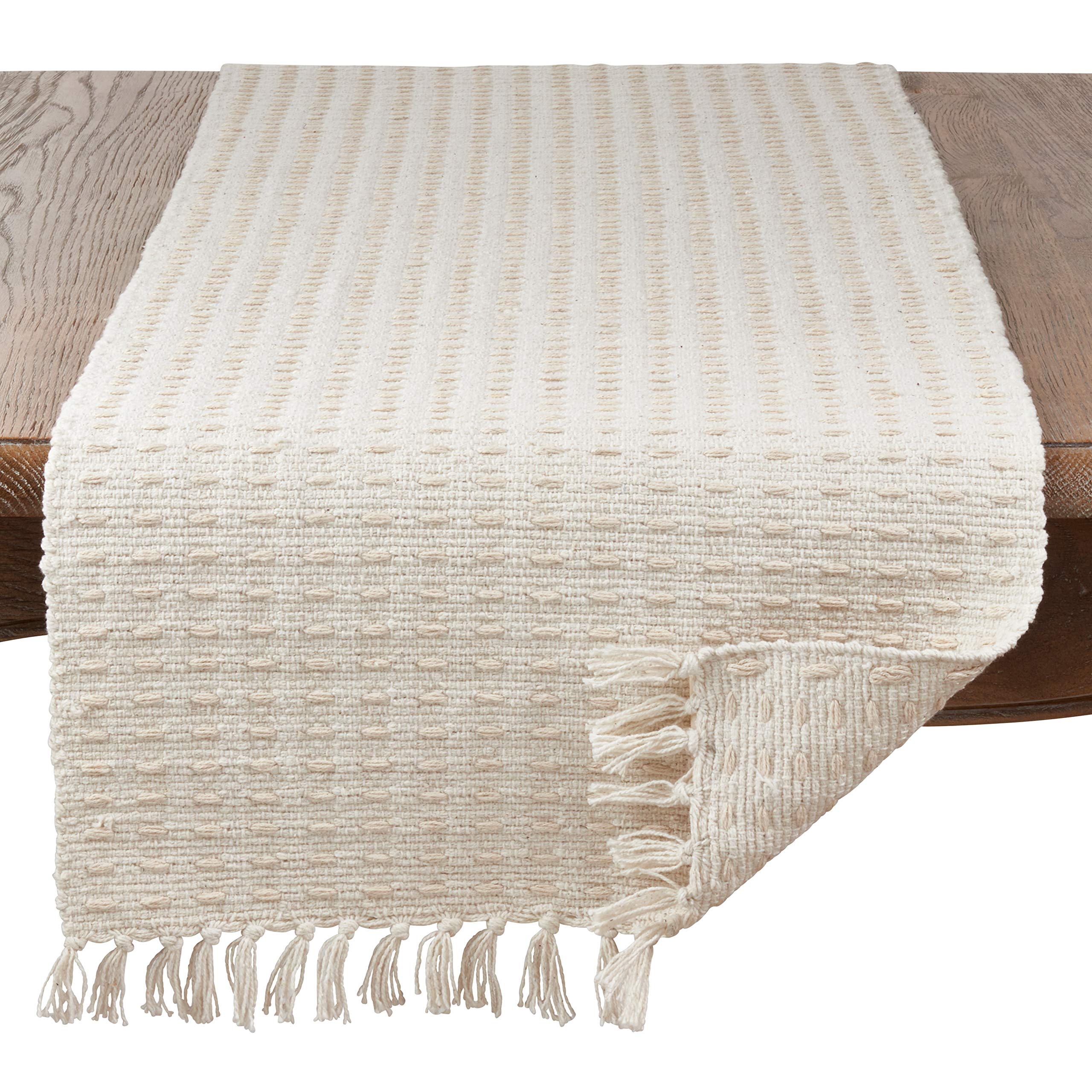 SARO LIFESTYLE Dashed Woven Table Runner, 16"x54", Natural - Image 2