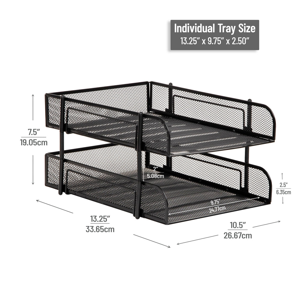 Mind Reader Stackable Paper Tray, Desktop Organizer, File Storage, Office, Metal Mesh, 2 Pcs, Black - Image 2