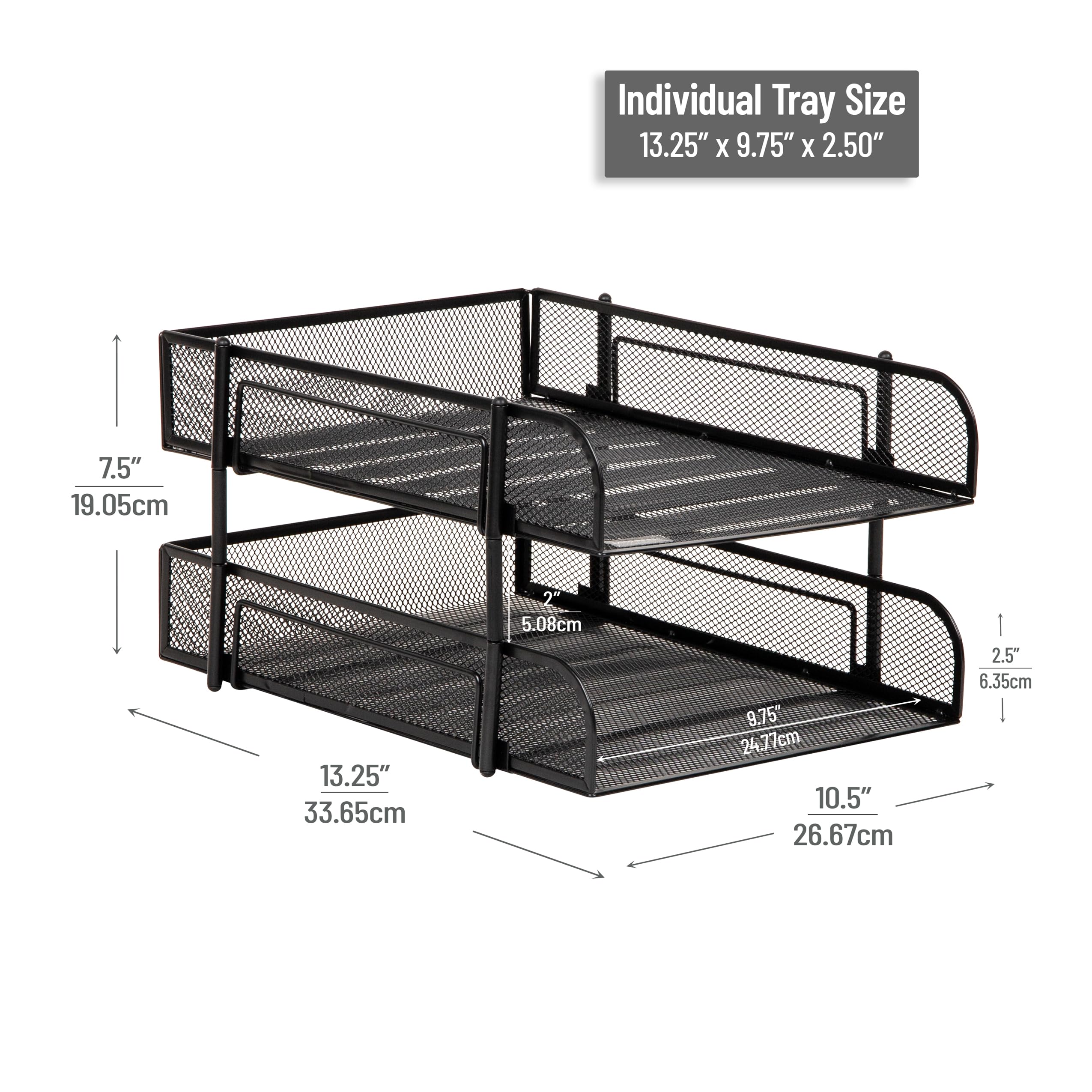 Mind Reader Stackable Paper Tray, Desktop Organizer, File Storage, Office, Metal Mesh, 2 Pcs, Black - Image 2