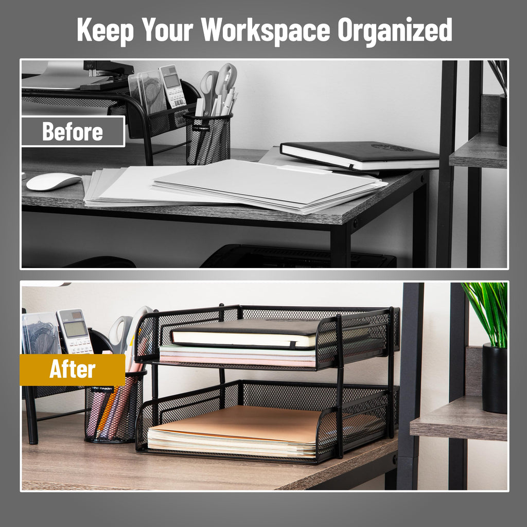 Mind Reader Stackable Paper Tray, Desktop Organizer, File Storage, Office, Metal Mesh, 2 Pcs, Black - Image 5