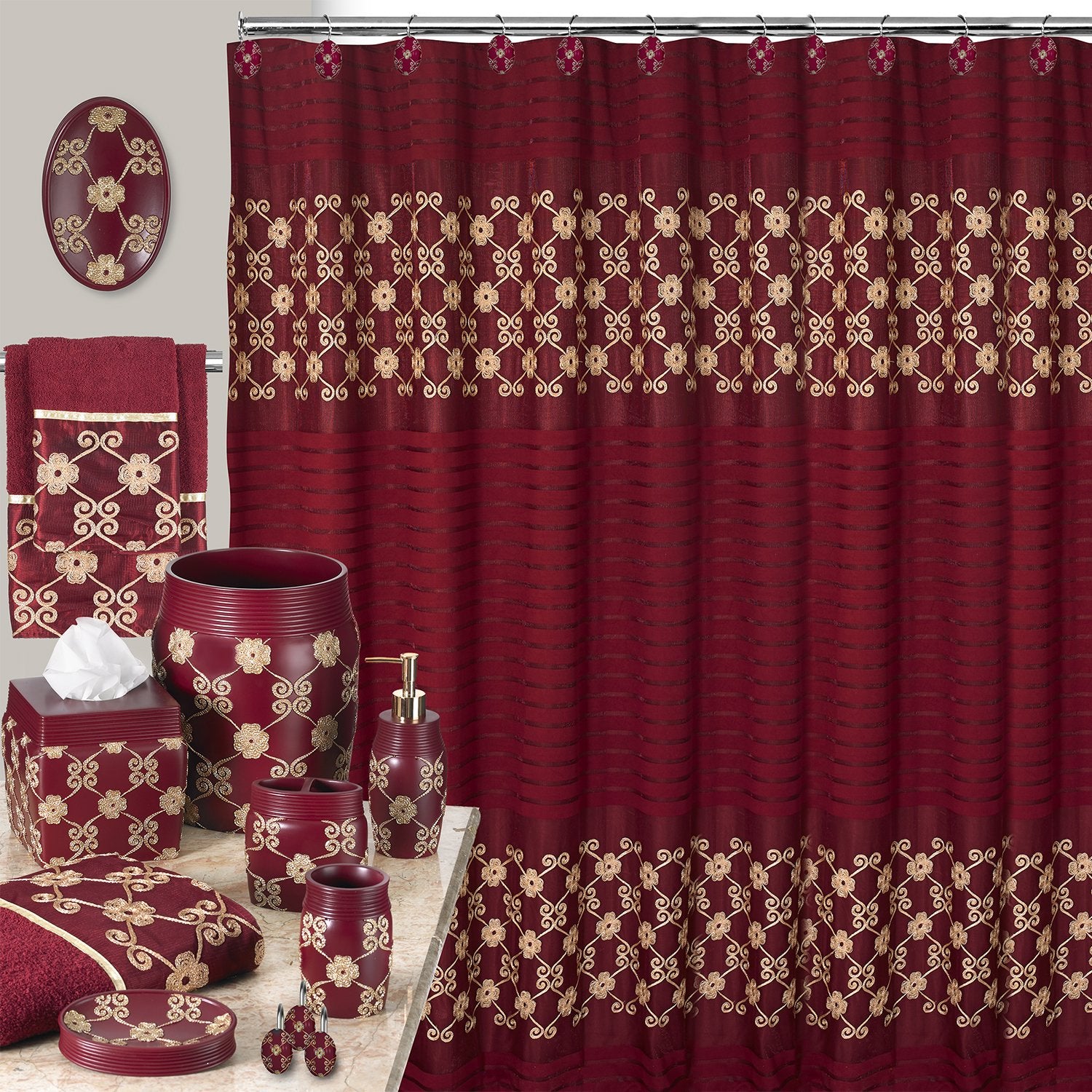 Popular Bath Bath Towels, Vlegant Rosa Collection, 21" x 12", Burgundy/Gold - Image 4
