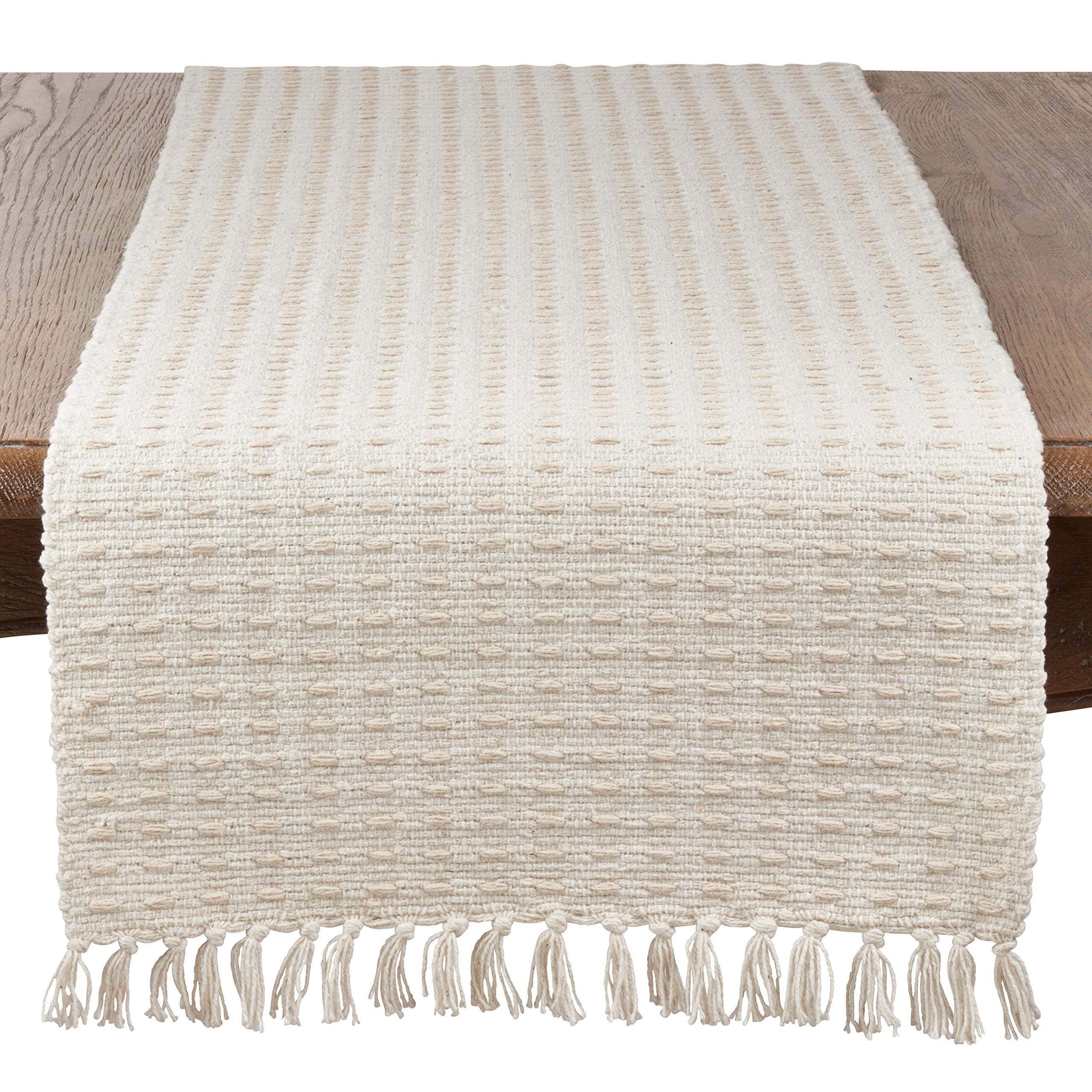 SARO LIFESTYLE Dashed Woven Table Runner, 16"x54", Natural - Image 1