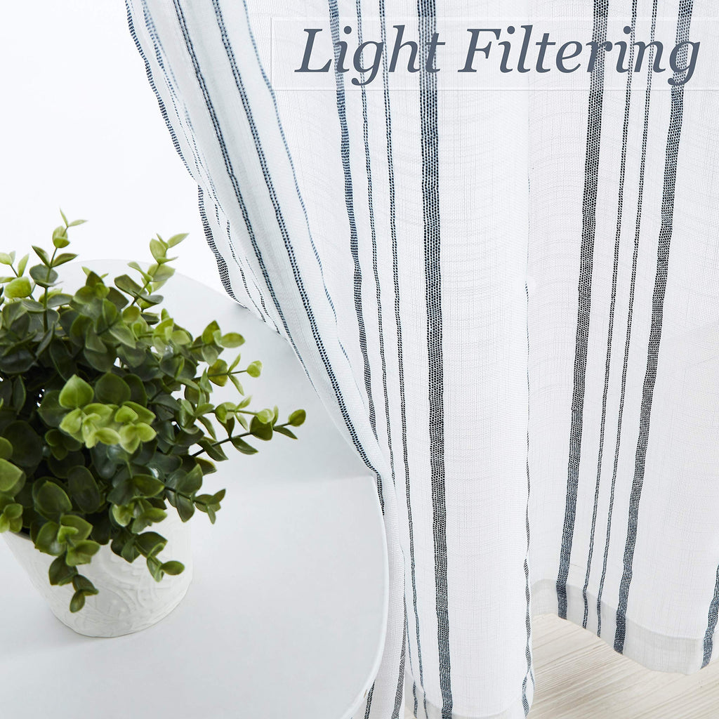 Rustic Blue Striped Window Curtains, 42"W x 63"L, 2 Panels, Grommet