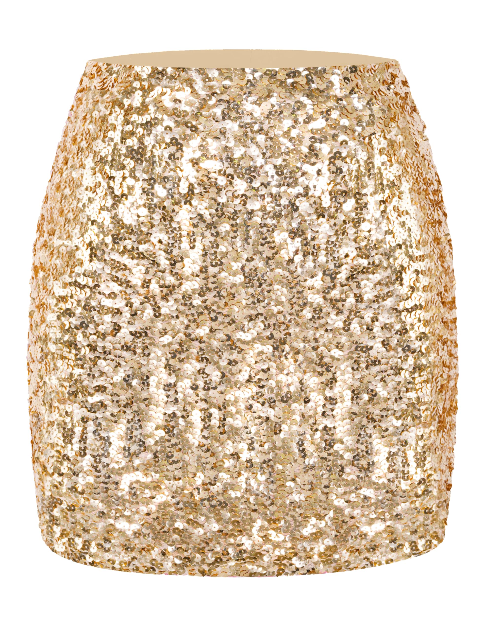 MANER Women's Sequin Skirt Sparkle Stretchy Bodycon Mini Skirts Night Out Party (Champagne, Medium) - Image 1