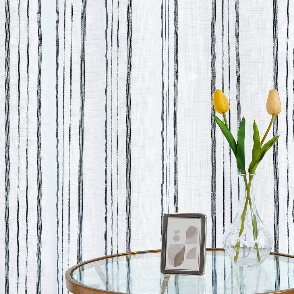 Rustic Blue Striped Window Curtains, 42"W x 63"L, 2 Panels, Grommet