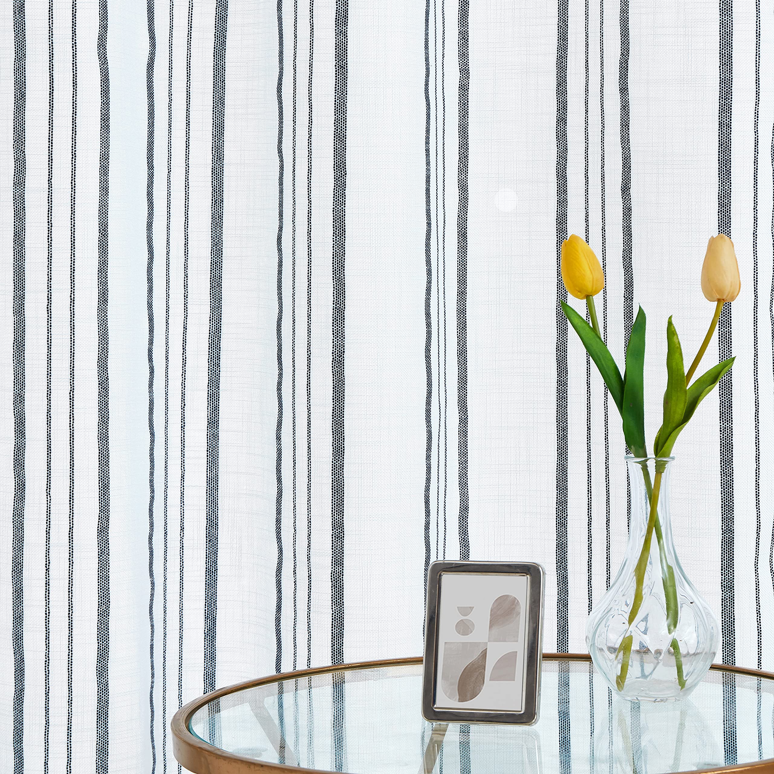 Rustic Blue Striped Window Curtains, 42"W x 63"L, 2 Panels, Grommet