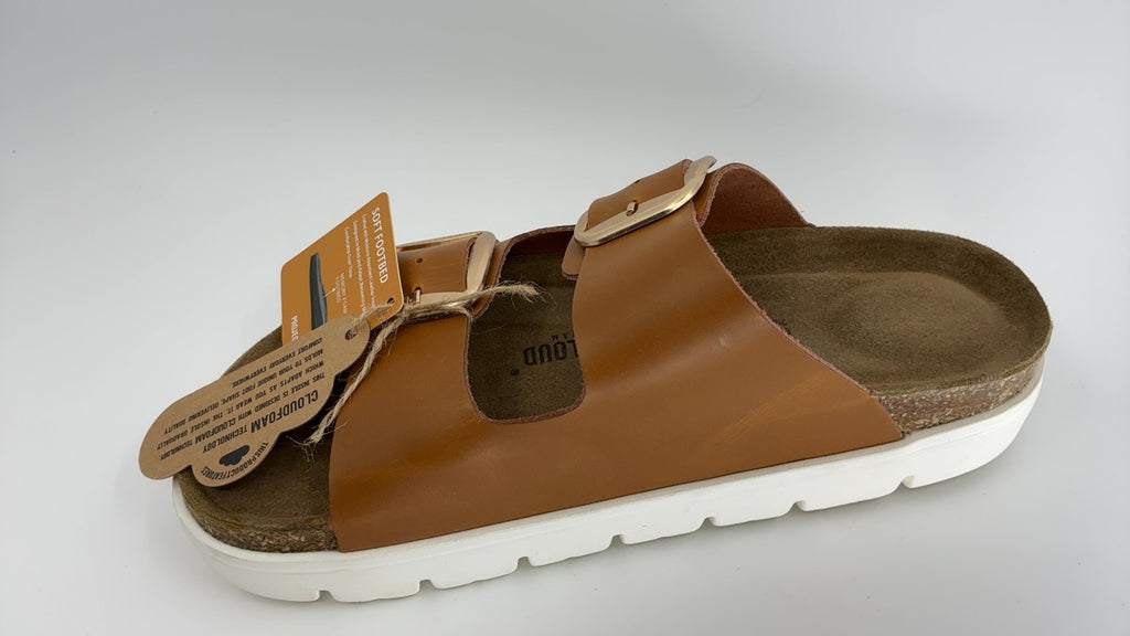 Project Cloud Genuine Leather Platform Sandals Women Footwear - Wedge Chunky Sandals Womens sandals with Memory Foam Insole and Cork Footbed (GREECECHUNKY,TAN, 10) - Image 1