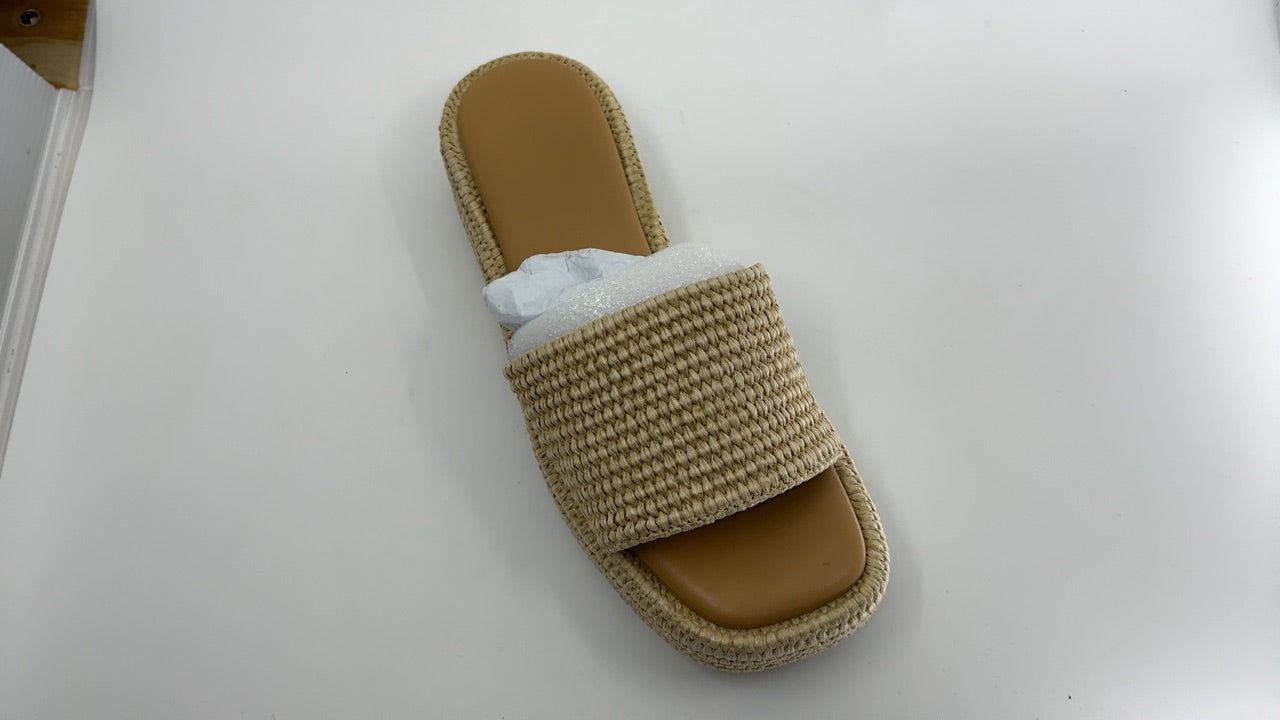 EQAUDES Platform Wedge Espadrille Sandals for Women Summer Beach Outdoor Straw Raffia Sandal Comfortable Brown Vacation Sandals for Women - Image 1