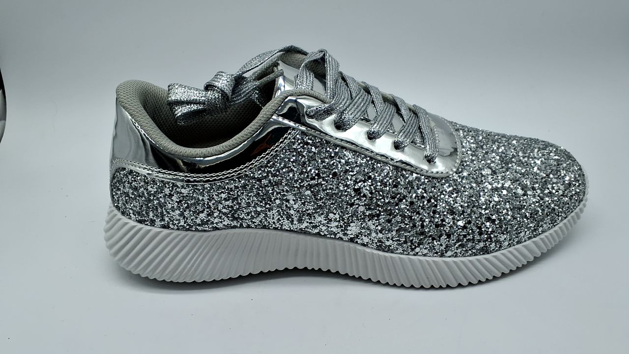 BELOS Women's Glitter Shoes Sparkly Lightweight Metallic Sequins Tennis Shoes(11B(M) US, Silver) - Image 1