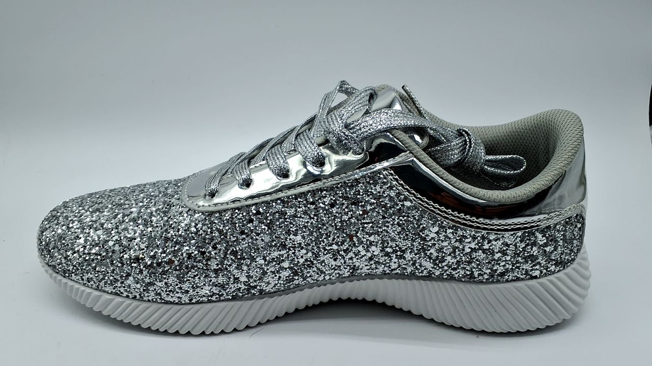 BELOS Women's Glitter Shoes Sparkly Lightweight Metallic Sequins Tennis Shoes(11B(M) US, Silver) - Image 2