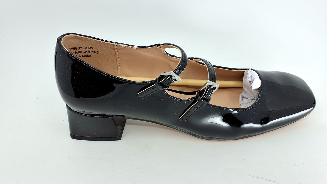 CUSHIONAIRE Twiggy Mary Jane Chunky Heels for Women | Vegan Patent Leather Closed Toe with Double Strap | Comfortable Dress Shoes for Women | Memory Foam | Black 8.5W - Image 1