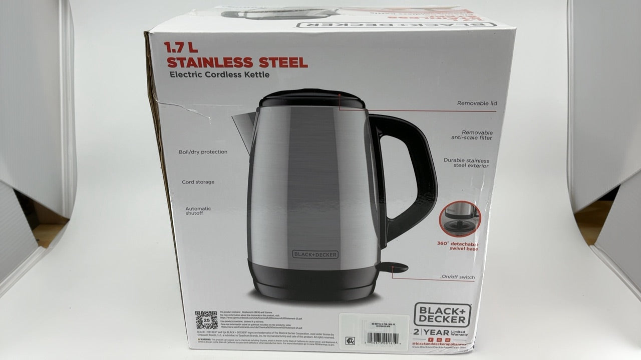 BLACK+DECKER 1.7L Cordless Electric Kettle, KE1700SD, Rapid Boil, Auto Shutoff, Stainless Steel - Image 6
