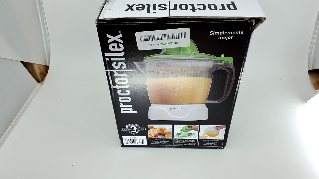 Proctor Silex Electric Citrus Juicer Machine, Large 34 oz. Pitcher, Pressure Activated, 2 Reamers for Big and Small Fruit, Pulp Control, for Orange, Lemon, Grapefruit Juice, White & Green (66340) - Image 6