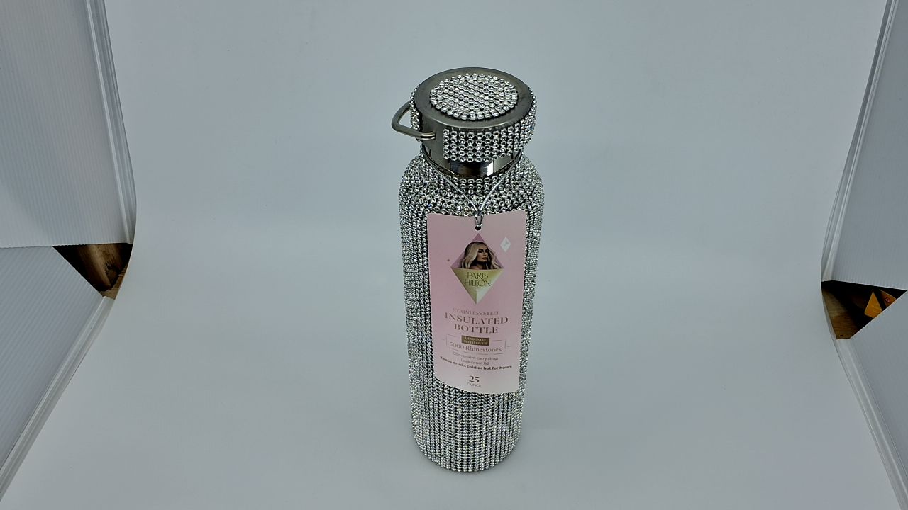 Paris Hilton Diamond Bling Water Bottle With Lid And Removable Carrying Strap, Stainless Steel Vacuum Insulated, Bedazzled With Over 5000 Rhinestones, 25-Ounce, Silver - Image 7