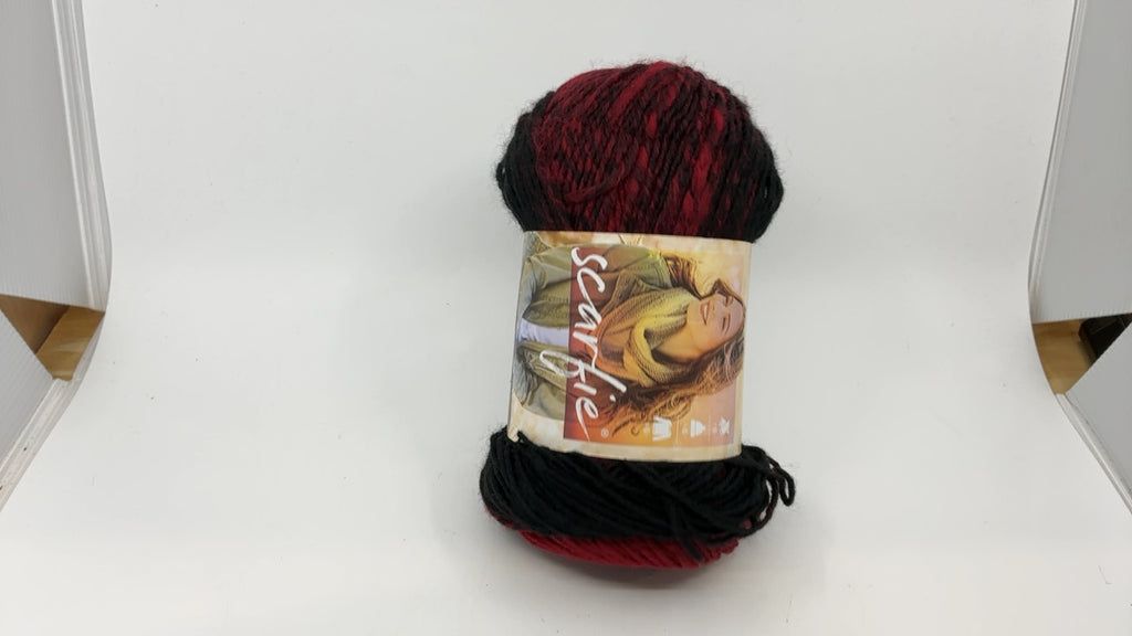 Lion Brand Yarn (1 Skein) Scarfie Bulky Yarn, Cranberry/Black