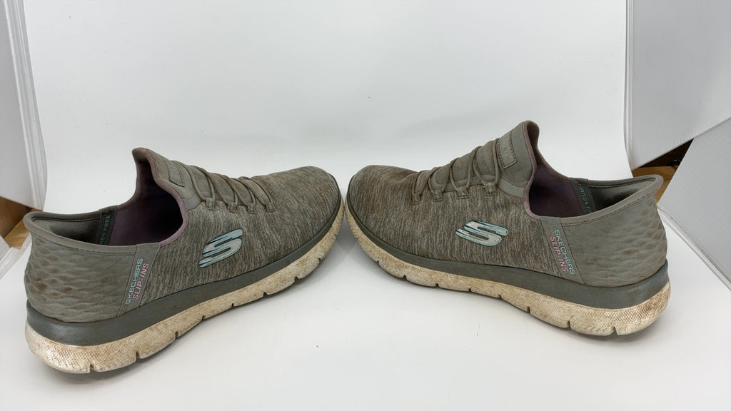 Skechers Women's Summits Hands-Free Slip-Ins – Memory Foam Insole, Heel Pillow, Vegan Materials Sneaker, Grey Mint, 8.5 Wide - Image 1