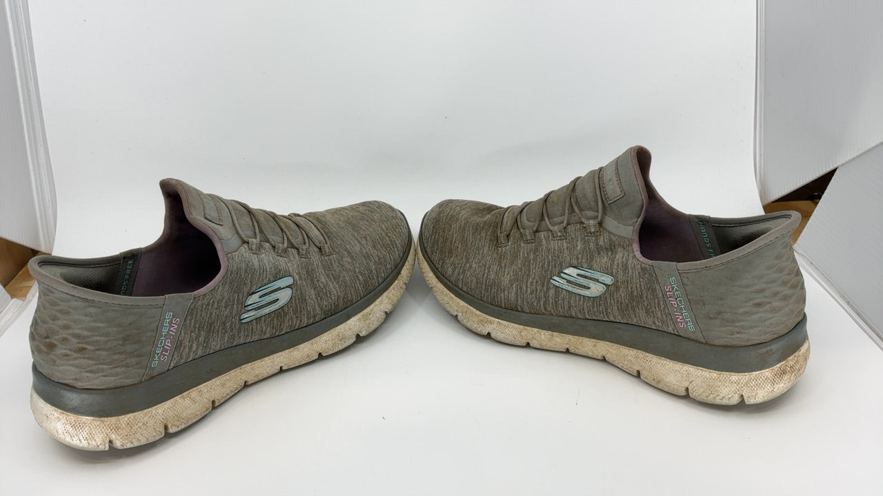 Skechers Women's Summits Hands-Free Slip-Ins – Memory Foam Insole, Heel Pillow, Vegan Materials Sneaker, Grey Mint, 8.5 Wide - Image 1