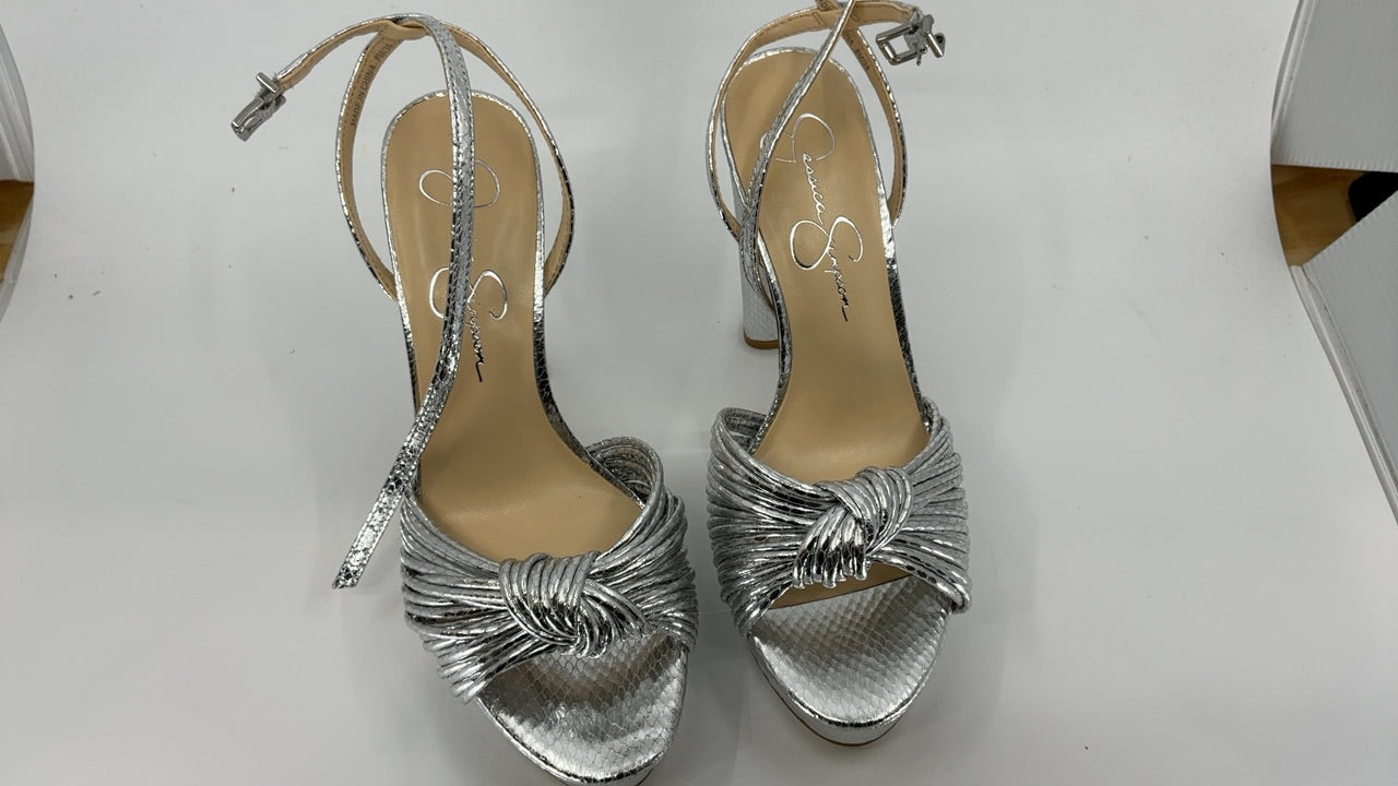 Jessica Simpson Women's Immie Platform Sandal Heeled, Silver, 8 - Image 5