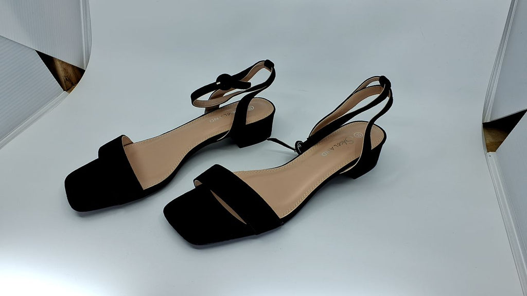 Shoe Land Women's Low Heels Dressy Sandals for 2025-1 Inch Chunky Block Short Heels | Square Open Toe with Adjustable Ankle Strap | Wedding & Party Heeled Sandals, 1901Black, Size 10.0, SL-Melinda - Image 3