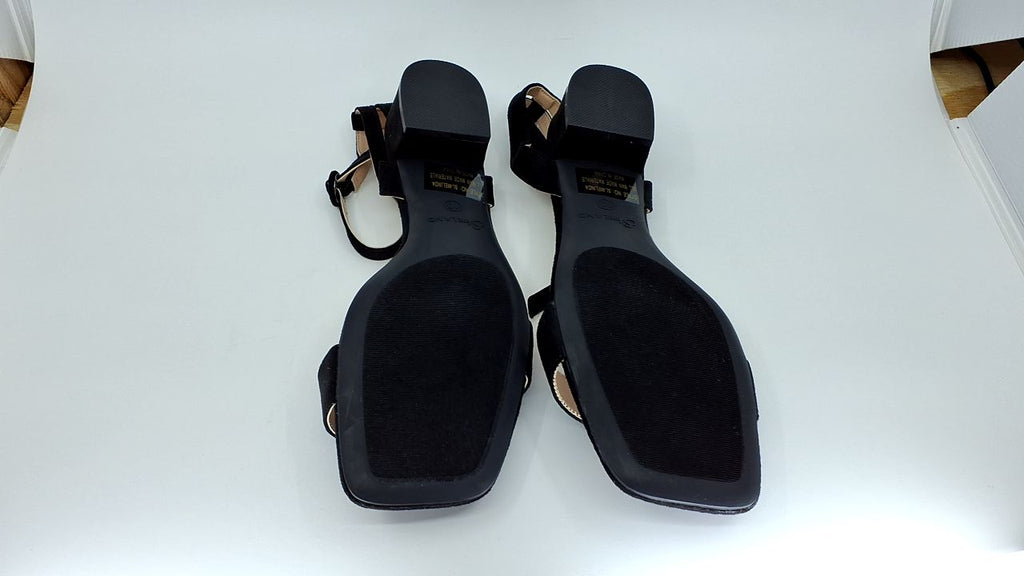 Shoe Land Women's Low Heels Dressy Sandals for 2025-1 Inch Chunky Block Short Heels | Square Open Toe with Adjustable Ankle Strap | Wedding & Party Heeled Sandals, 1901Black, Size 10.0, SL-Melinda - Image 5