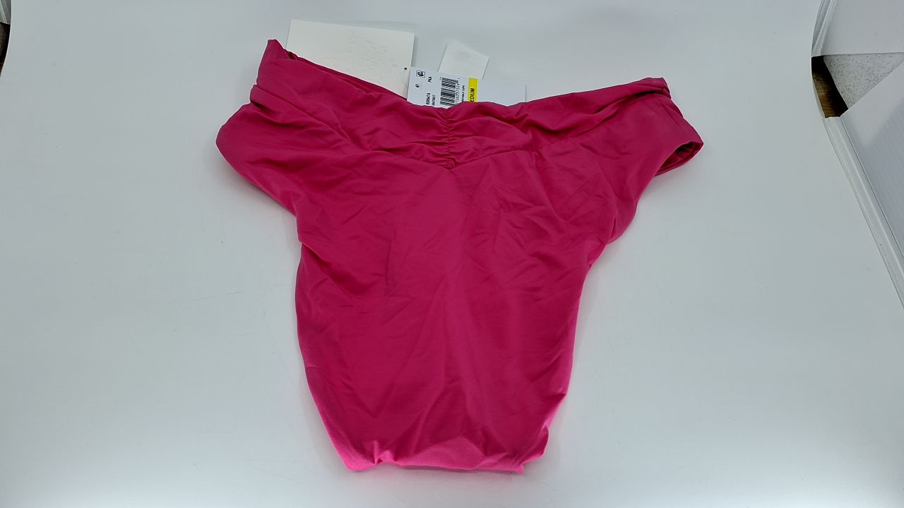 BECCA Women's Standard Color Code High Waisted Shirred Bikini Bottom, Cheeky Coverage, Swimwear Separates, Pink Agate, Medium - Image 4