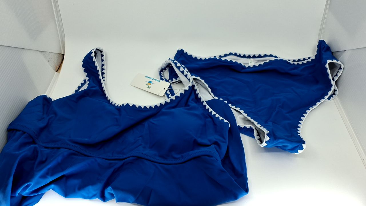 Beachsissi Women Cute Ruffle Hem Tankini Set Tummy Control Bathing Suit, Blue, L - Image 5
