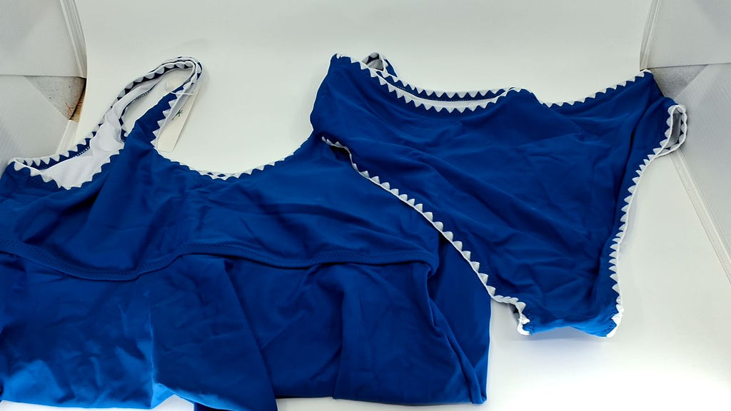 Beachsissi Women Cute Ruffle Hem Tankini Set Tummy Control Bathing Suit, Blue, L - Image 6