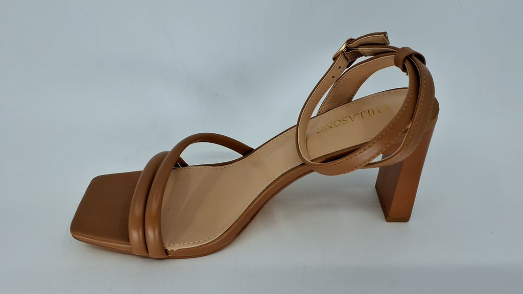 LULLASONG Tan Heels Womens Strappy Heeled Sandals Square Open Toe Chunky High Heels Strappy Ankle Buckle Pump Sandals Sexy Dress Party Shoes - Image 3