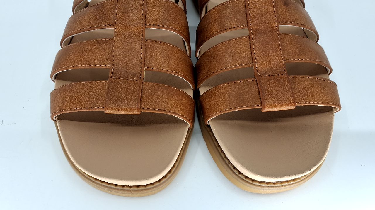 Dr. Scholl's Shoes Womens A OK Flat Sandal Brown Smooth 9.5 M