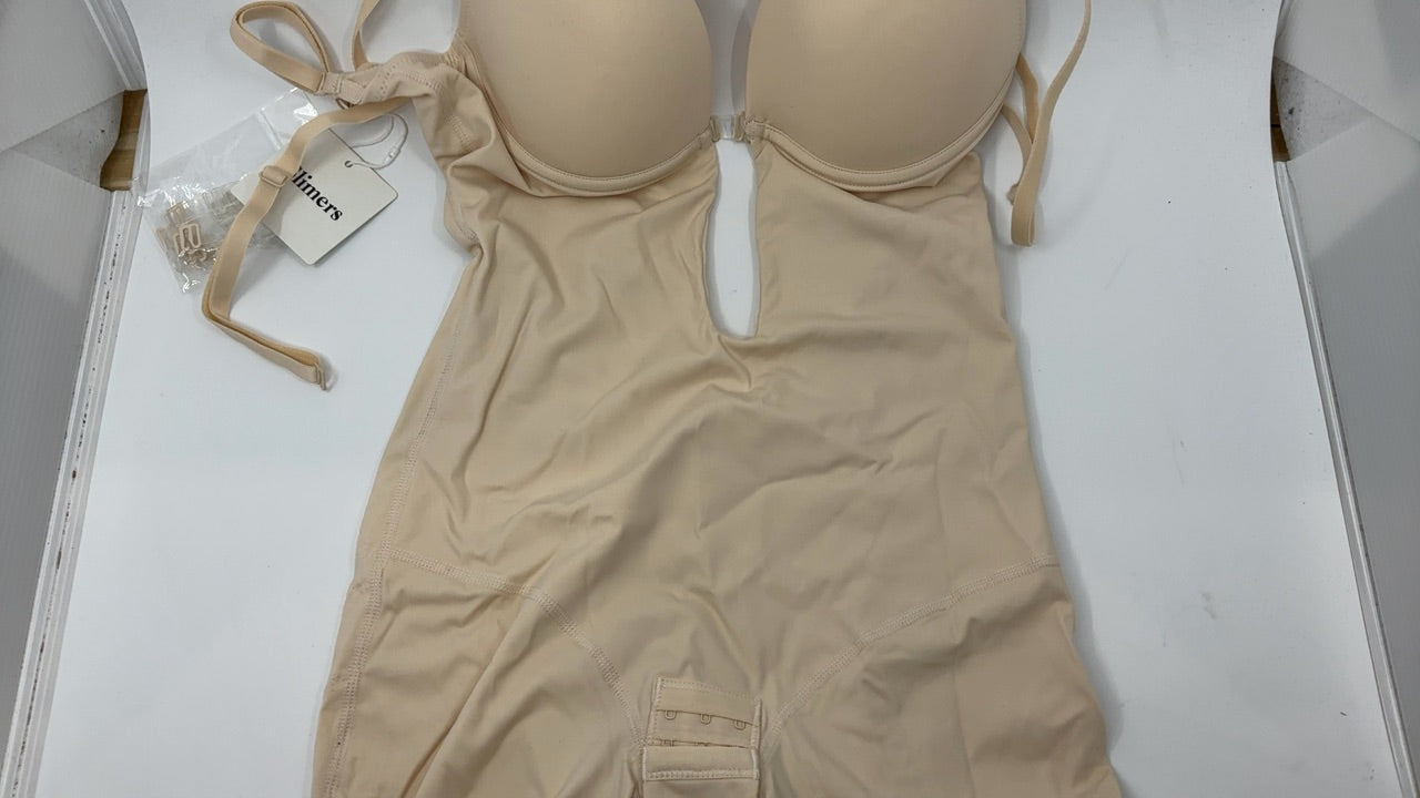 Slimers Backless Shapewear Strapless Bodysuit - Low Back Women Body Shaper : Slimming Built In Bra With Plunge Beige - Image 6