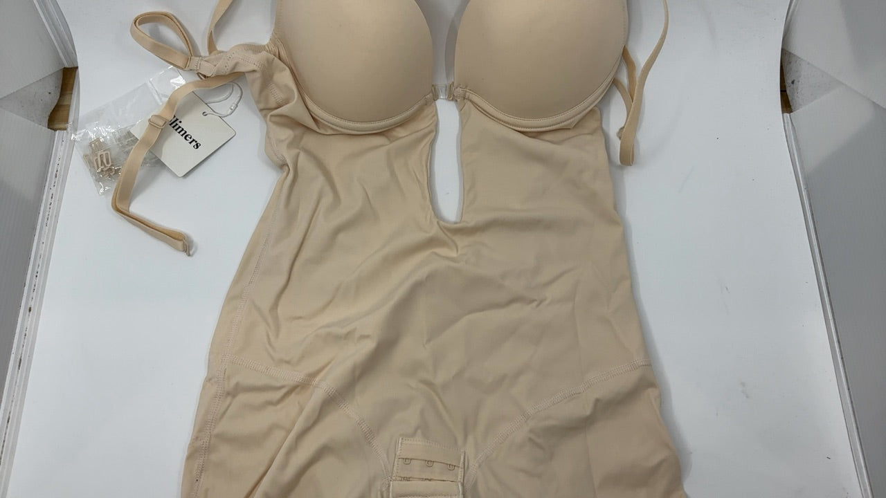 Slimers Backless Shapewear Strapless Bodysuit - Low Back Women Body Shaper : Slimming Built In Bra With Plunge Beige - Image 7